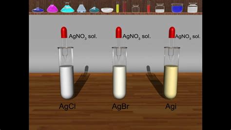 TEST FOR HALIDE IONS (Chloride, Bromide and Iodide ions) 3-D animation ...