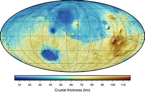 Thickness of the crust of Mars using a crustal density of 2,900 kg m⁻³ ...