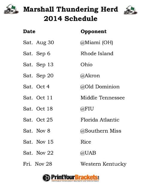 Printable Marshall Thundering Herd Football Schedule 2014 | Arizona wildcats football, Utah utes ...