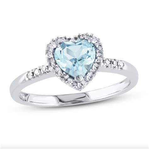 Kay Jewelers + Aquamarine Heart Ring 1/10 ct tw Diamonds Sterling Silver