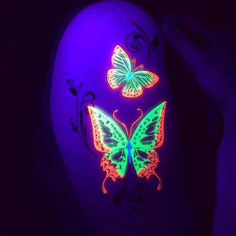 Glow Butterflies in the dark Neon Tattoo | Neon tattoo, Black light tattoo, Glow tattoo