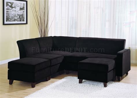 Black Microfiber Stylish Sectional Sofa W/Wooden Legs