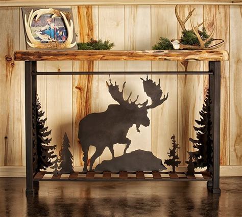 Metal Moose Scene Sofa Table | Log home decorating, Log cabin decor ...