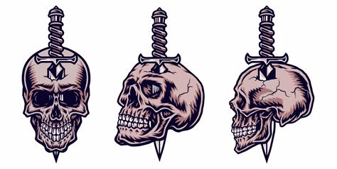 Set of knife through a skull, isolated on a white 12803929 Vector Art ...