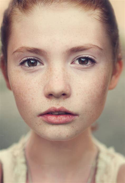 portrait of a girl with freckles ~ People Photos on Creative Market