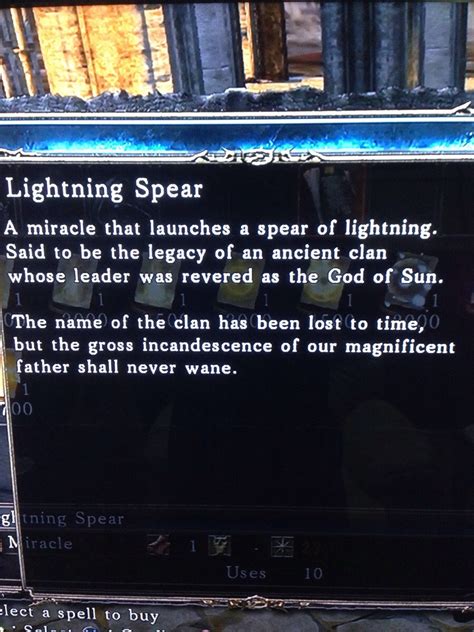 The description of Lightning Spear in DS2 | Dark Souls | Know Your Meme