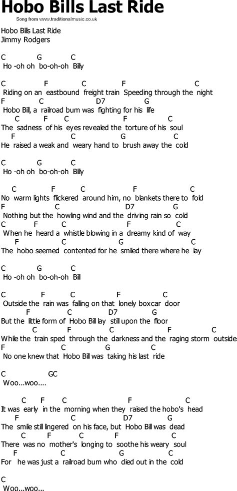 Old Country song lyrics with chords - Hobo Bills Last Ride