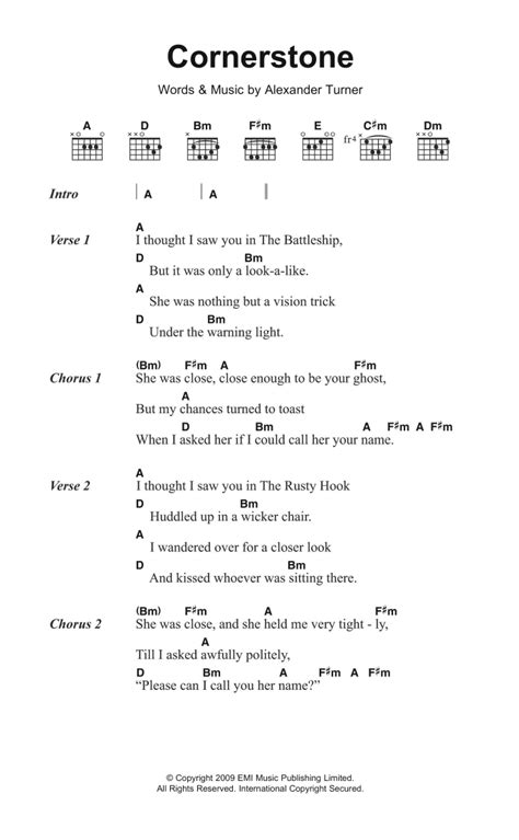 Cornerstone by Arctic Monkeys Sheet Music for Guitar Chords/Lyrics at Sheet Music Direct