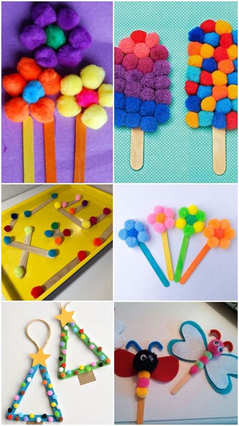 Popsicle Stick Pom Pom Craft Ideas - Kids Art & Craft | Craft stick ...