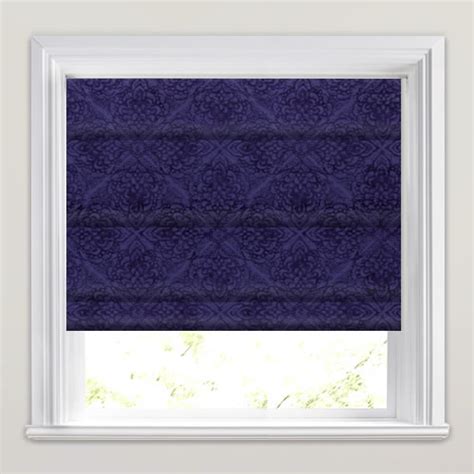 Luxurious Shimmering Velour Indigo Blue Damask Roman Blinds