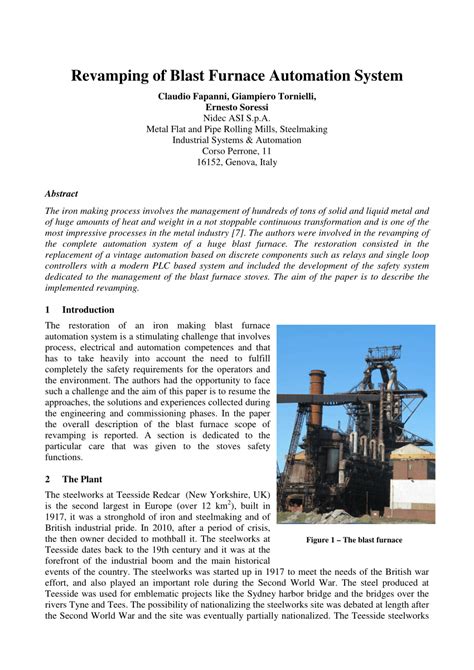 (PDF) Revamping of Blast Furnace Automation System