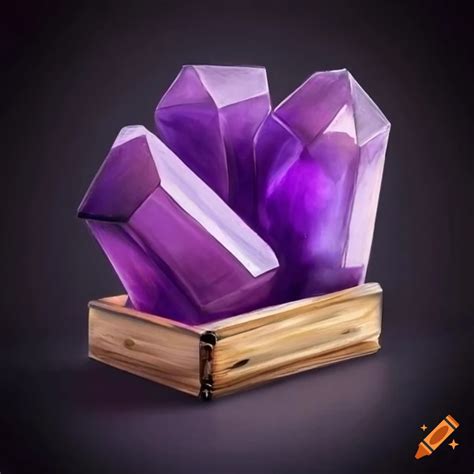 Wooden box filled with amethyst crystals
