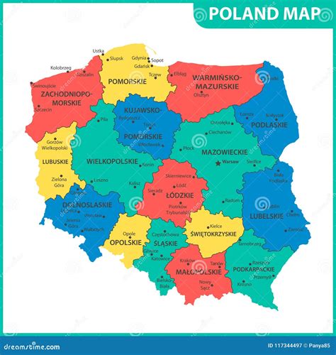 The Detailed Map of Poland with Regions or States and Cities, Capitals ...