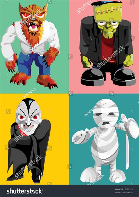 Four Classic Halloween Monsters Stock Vector 15671293 - Shutterstock