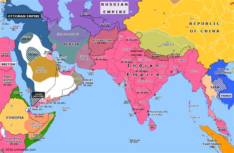 Outbreak of the Great War | Historical Atlas of Southern Asia (6 November 1914) | Omniatlas