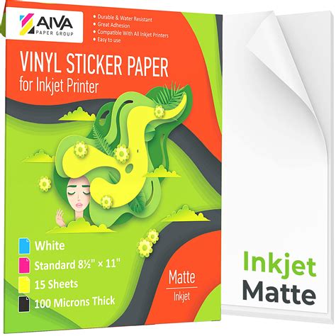 Buy Printable Vinyl Sticker Paper for Inkjet Printer - Matte White - 15 ...