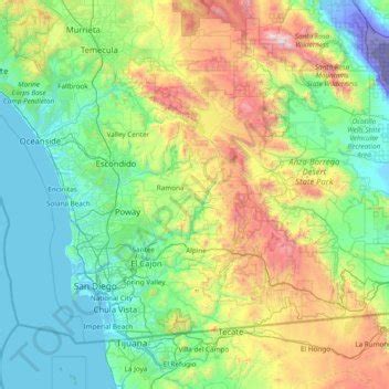 San Diego County topographic map, elevation, terrain