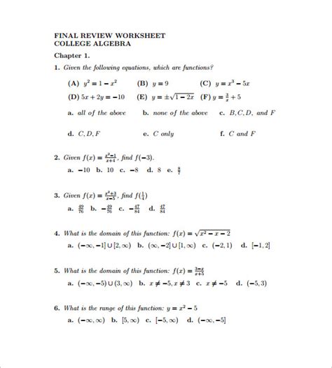 8+ College Algebra Worksheet Templates - DOC, PDF | Free & Premium Templates