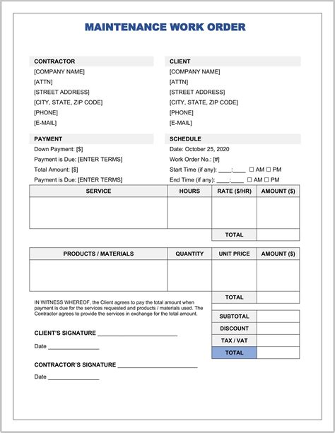 Maintenance (Repair) Work Order Template Example | GeneEvaroJr