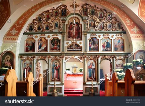 Orthodox Church Inside, With The Rich Decorated Altar Screen. Stock Photo 94057930 : Shutterstock