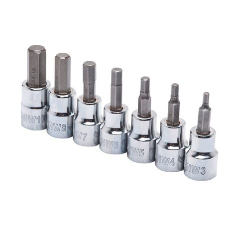 Husky 3/8 in. Drive Metric Hex Bit Socket Set (7-Piece)-H3DMM7PCHBSSR ...