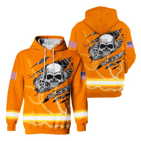 Hi Vis Hoodie Reflective Skull Orange Neon US Flag Safety Workwear