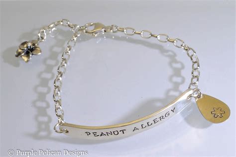 Peanut Allergy Medical Alert Chain Bracelet - Purple Pelican Designs