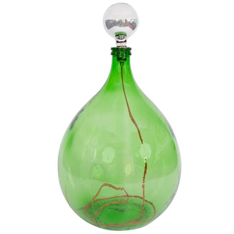 Vintage Bohemian Handmade Light Green Demijohn Glass Bottle Table/Floor Lamp For Sale at 1stdibs