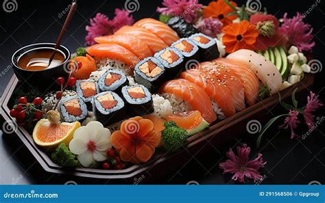 Freshness and Variety on a Plate, Sushi Culture in Japan Generated by AI Stock Photo - Image of ...