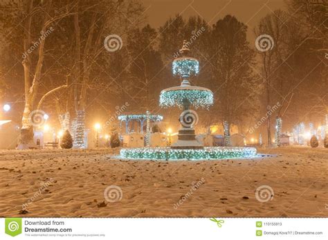 Zrinjevac Park Fountain Decorated by Christmas Lights As Part of Advent in Zagreb. Stock Image ...