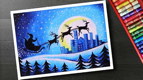 How to draw scenery santa Christmas drawing and painting - YouTube