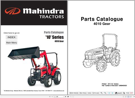 Mahindra 10 Series 4010 Gear Tractor Parts Catalogue 12669400020 2011