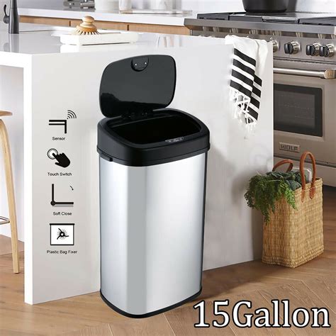 Trash Can 15 Gallon/58L Bathroom Small Kitchen Touchless Slim Smart Dustbin MY - Walmart.com ...