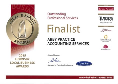 Abby Practice 2015 Local Business Award Finalist Certificate - Enspira Financial