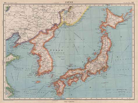 JAPAN & KOREA. Shows Japanese occupied Manchuria. BARTHOLOMEW 1944 old map