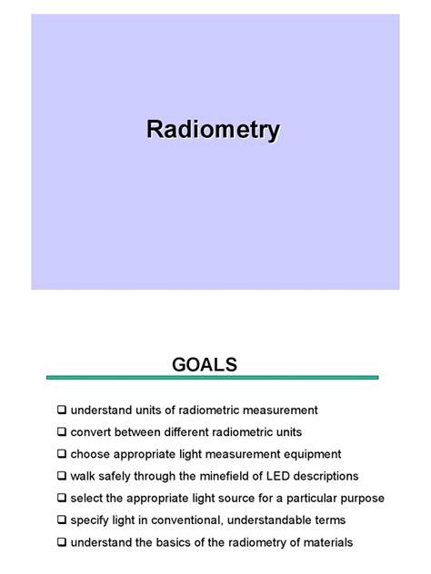 (PDF) Understand Units of Radiometric Measurement Convert Between Different Radiometric Units ...