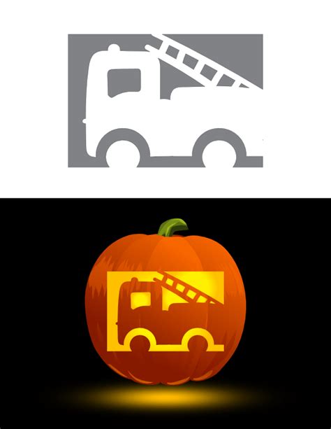 Printable Cartoon Fire Truck Pumpkin Stencil