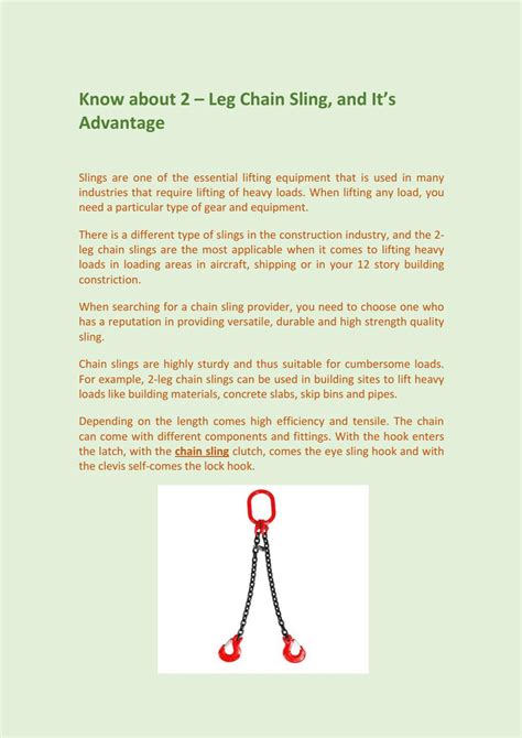 Know about 2 – Leg Chain Sling, and It’s Advantage by UK Lifting Store - Issuu