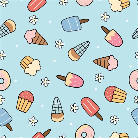 Ice cream background seamless vector pattern hand drew the design in cartoon style Use for ...