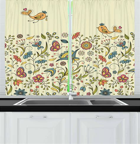 Floral Kitchen Curtains 2 Panel Set Home Decor Window Drapes 55" X 39 ...