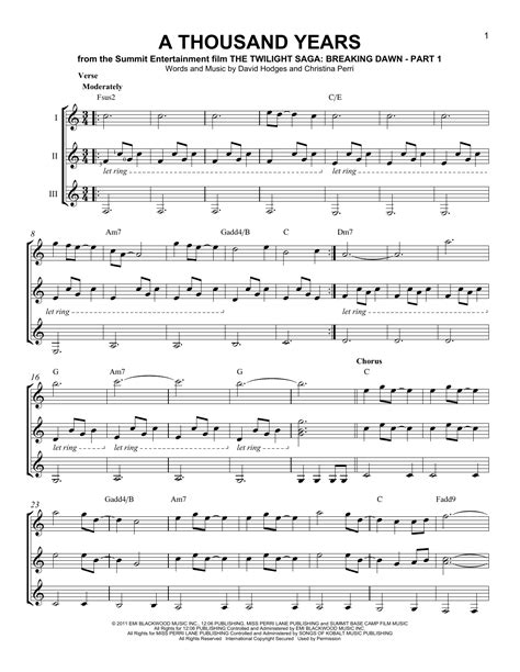 A Thousand Years by Christina Perri Sheet Music for Guitar Ensemble at Sheet Music Direct