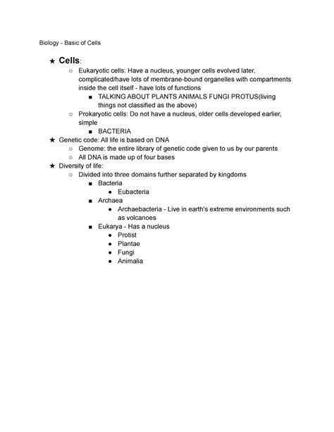 Biology - Basic of Cells - Studocu