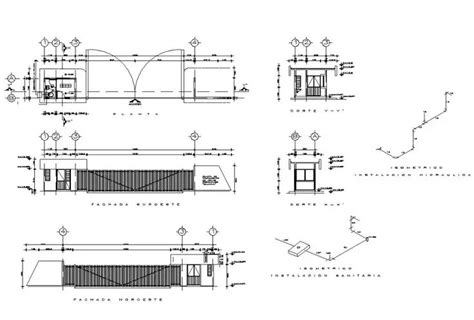 Entrance gate plan, elevation and section 2d view CAD structure layout ...