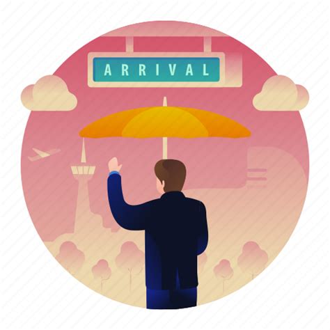 Airport, arrival, gate, man, welcome illustration - Download on Iconfinder