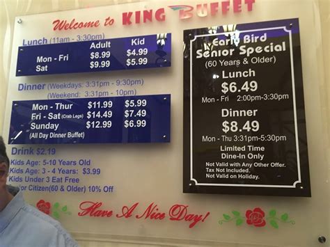 Menu at King Buffet restaurant, Plano