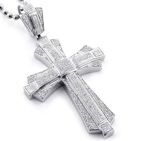 Luxurman Sterling Silver Men's 1 1/6ct TDW Diamond Cross Micro Pave Necklace (H-I, SI1-SI2 ...