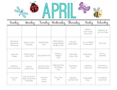 Free April Activity Calendar for Kids Printable - 24/7 Moms