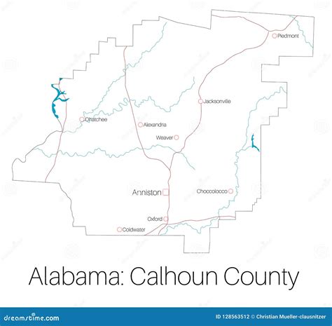 Map of Calhoun County in Alabama Stock Vector - Illustration of federal, states: 128563512