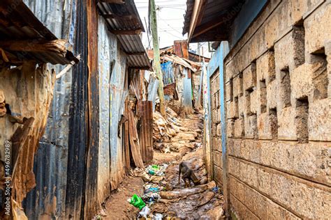 Kibera slum in Nairobi. Kibera is the biggest slum in Africa. Slums in ...