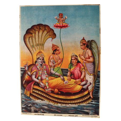 Raja Ravi Verma Paper Print Of Lord Vishnu Lakshmi on Sheshnag